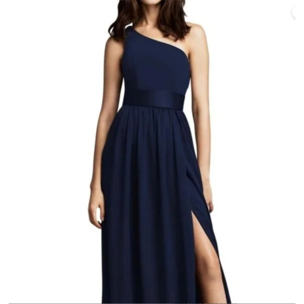 WHITE by VERA WANG One Shoulder Maxi Dress Women's Size 4 Navy Blue Sleeveless‎